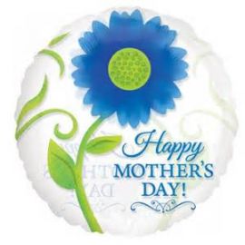 MOTHER DAY BALLOON 18INCH CLEAR WITH BLUE FLOWER