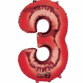 34 INCH RED NUMBER 3 BALLOON