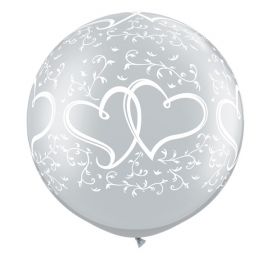 3FT  DIAMOND CLEAR HEARTS LATEX BALLOONS PACK2