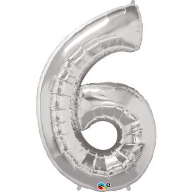 34 INCH SILVER NUMBER 6 BALLOON