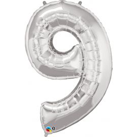 34 INCH  SILVER NUMBER 9 BALLOON