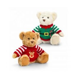 25CM  BAXTER BEAR WITH KNITTED XMAS JUMPER 2 COLOURS