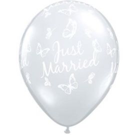 11INCH JUST MARRIED FLOWERS LATEX BALLOONS P25