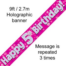 9FT BANNER PINK HOLO HAPPY 5TH BIRTHDAY