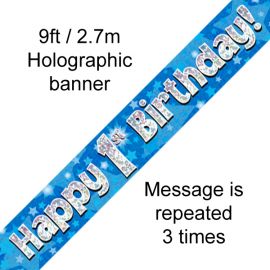 9FT BANNER BLUE HOLO HAPPY 1ST BIRTHDAY