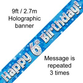 9FT BANNER BLUE HOLO HAPPY 6TH BIRTHDAY