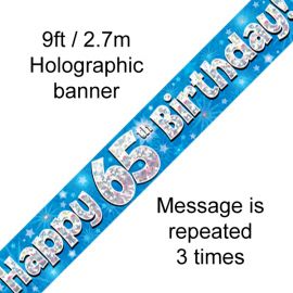 9FT BANNER BLUE HOLO HAPPY 65TH BIRTHDAY