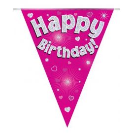 PARTY BUNTING PINK HOLO HAPPY BIRTHDAY 3.9M