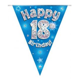 PARTY BUNTING BLUE HOLO HAPPY 18TH 3.9M