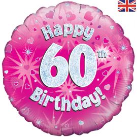18 INCH HAPPY 60TH BIRTHDAY PINK HOLOGRAPHIC