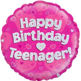 18 INCH HAPPY BIRTHDAY TEENAGER PINK HOLOGRAPHIC