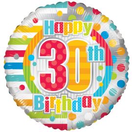 18 INCH HAPPY 30TH BIRTHDAY STRIPES & DOTS
