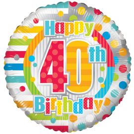 18 INCH HAPPY 40TH BIRTHDAY STRIPES & DOTS