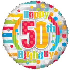 18 INCH HAPPY 50TH BIRTHDAY STRIPES & DOTS