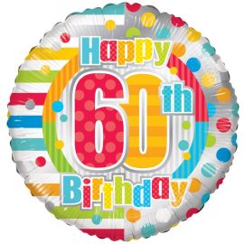 18 INCH HAPPY 60TH BIRTHDAY STRIPES & DOTS