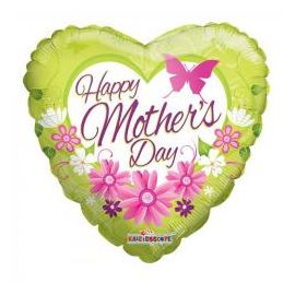 GREEN HEART SHAPE MOTHERS DAY BALLOON WITH FLOWERS