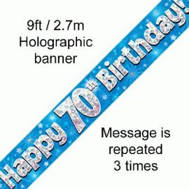 9FT BANNER BLUE HOLO HAPPY 70TH BIRTHDAY