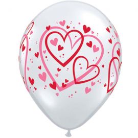 CLEAR PINK PATTERN HEART BALLOONS PACK50