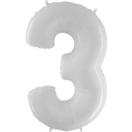 40 INCH NUMBER 3 WHITE GLOSS BALLOON