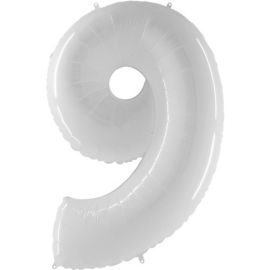 40 INCH NUMBER 9 WHITE GLOSS BALLOON