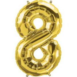 16 INCH NUMBER 8 GOLD AIR FILLED BALLOON